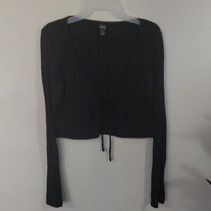 wild fable Black Cropped Long Sleeve 1pc Top Tie-Front Top